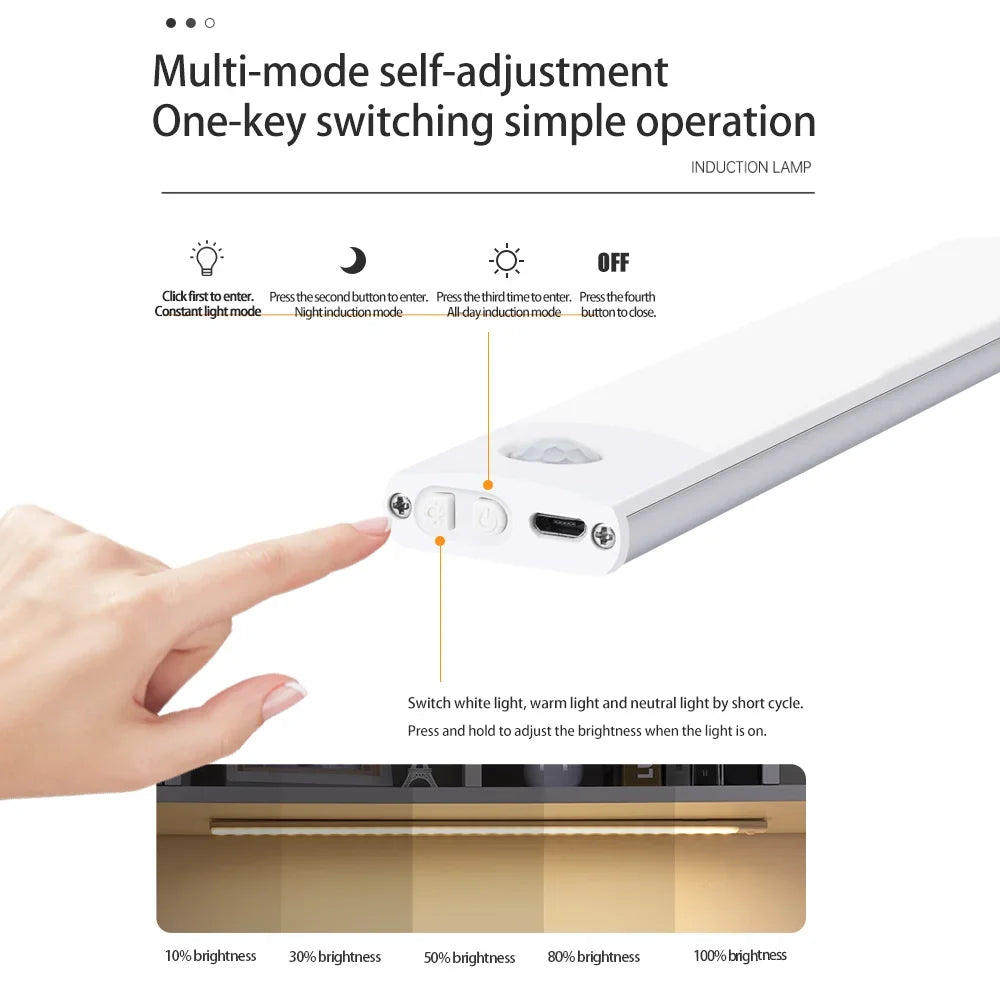 Nachtlicht mit Bewegungssensor – Kabellose, wiederaufladbare USB-LED-Leuchte für Unterschränke, Küche, Schlafzimmer und Kleiderschrank
