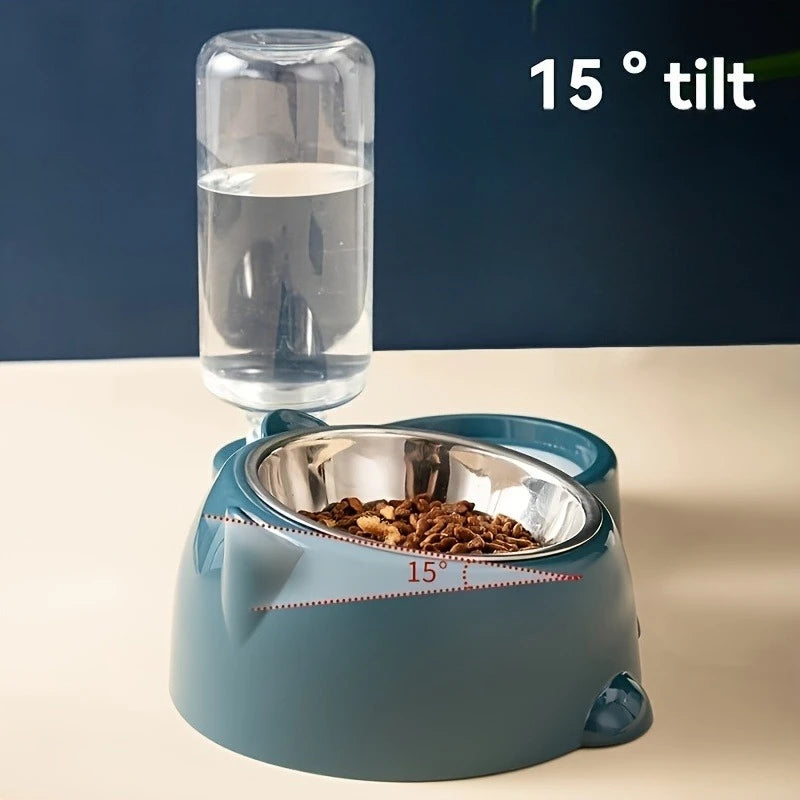 Automatischer Futter- und Wasserspender – Integriertes Fütterungssystem für Katzen und Hunde, ohne Batterie oder Strom, mit schräger Öffnung