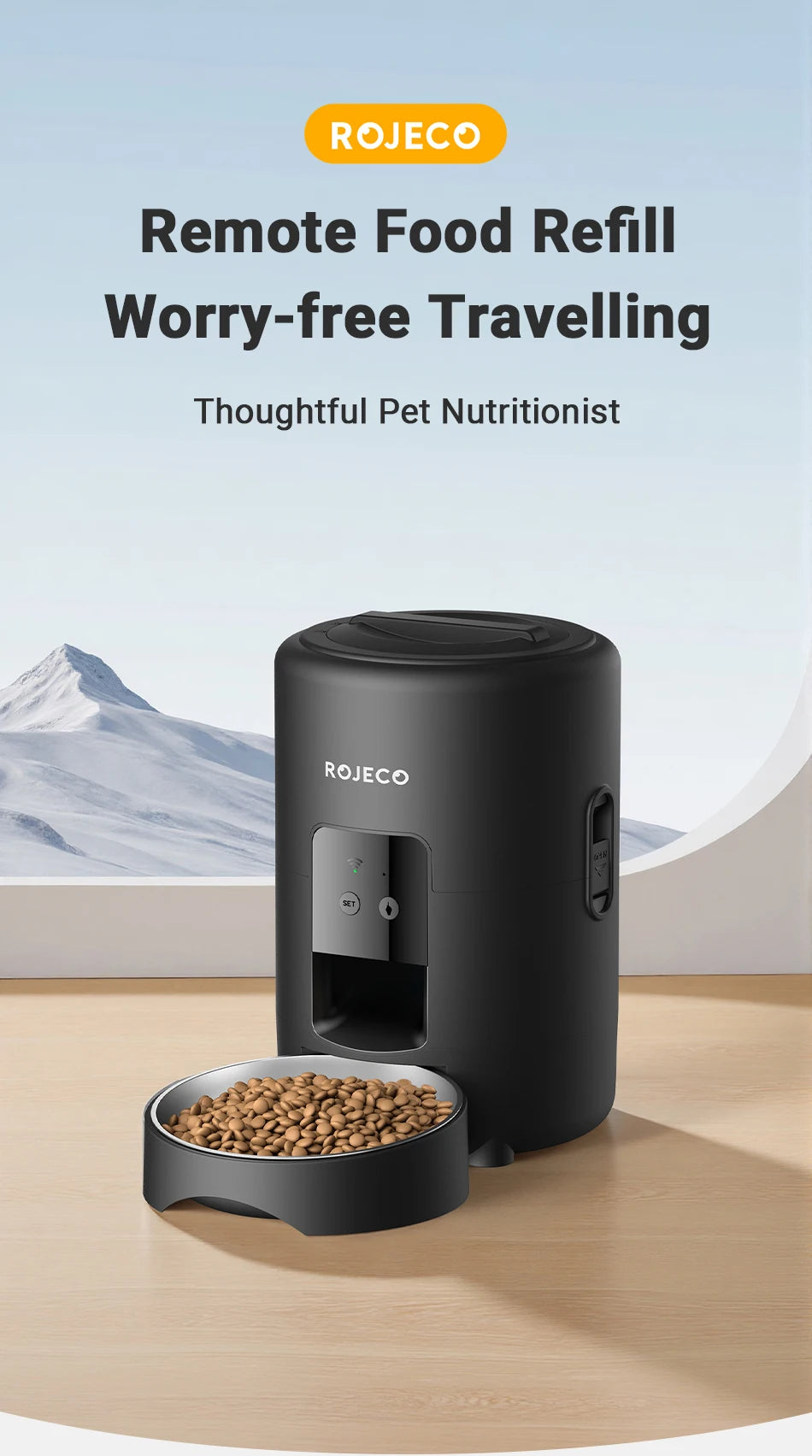 ROJECO 2-Liter Automatischer Futterspender – Intelligenter Futterautomat für Katzen und Hunde mit WLAN-App und Fernsteuerung