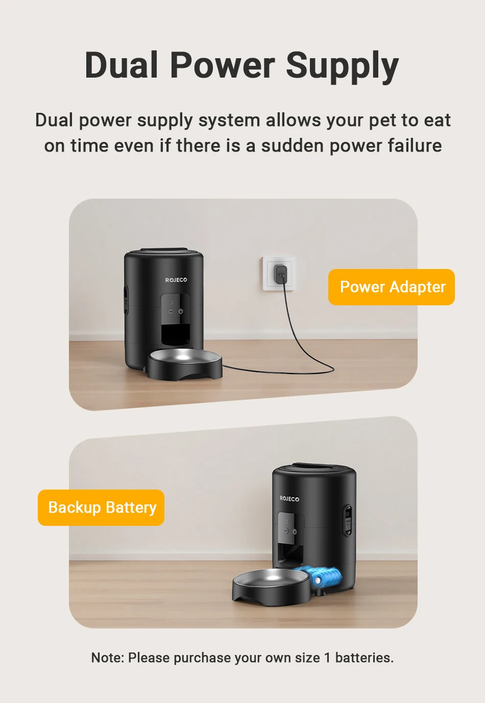 ROJECO 2-Liter Automatischer Futterspender – Intelligenter Futterautomat für Katzen und Hunde mit WLAN-App und Fernsteuerung