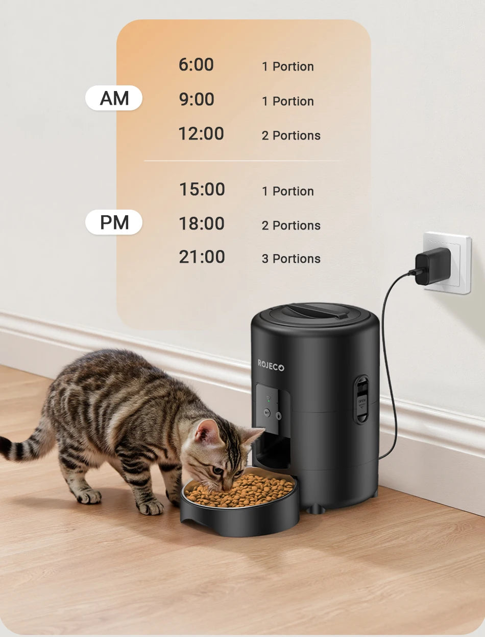 ROJECO 2-Liter Automatischer Futterspender – Intelligenter Futterautomat für Katzen und Hunde mit WLAN-App und Fernsteuerung