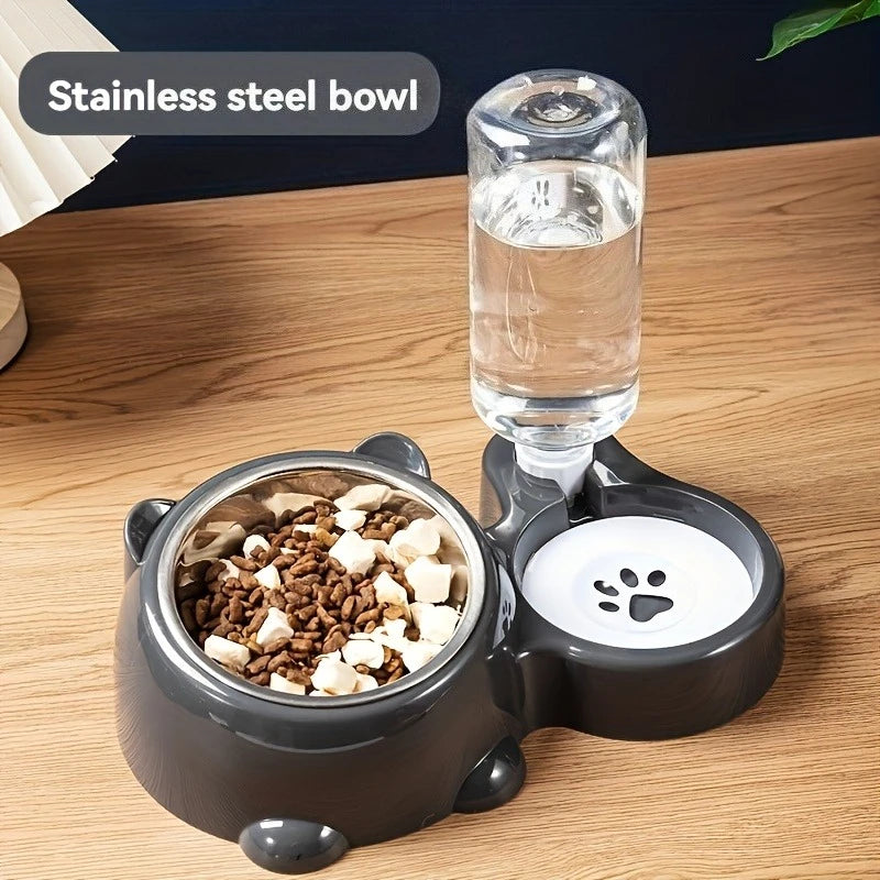 Automatischer Futter- und Wasserspender – Integriertes Fütterungssystem für Katzen und Hunde, ohne Batterie oder Strom, mit schräger Öffnung