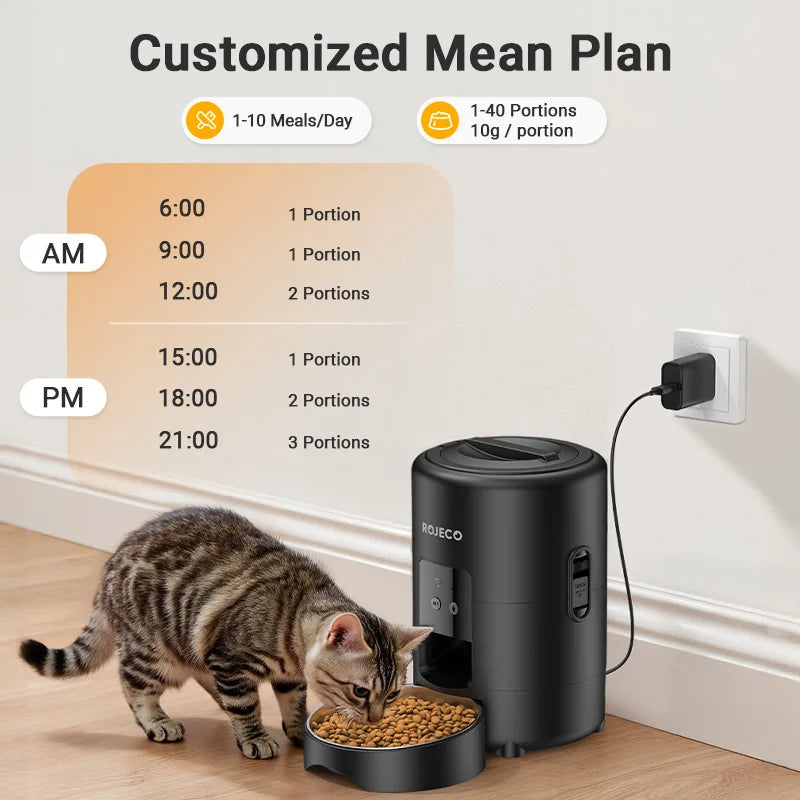 ROJECO 2-Liter Automatischer Futterspender – Intelligenter Futterautomat für Katzen und Hunde mit WLAN-App und Fernsteuerung