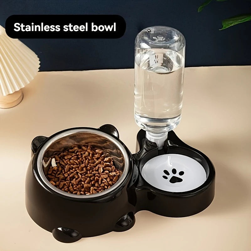Automatischer Futter- und Wasserspender – Integriertes Fütterungssystem für Katzen und Hunde, ohne Batterie oder Strom, mit schräger Öffnung