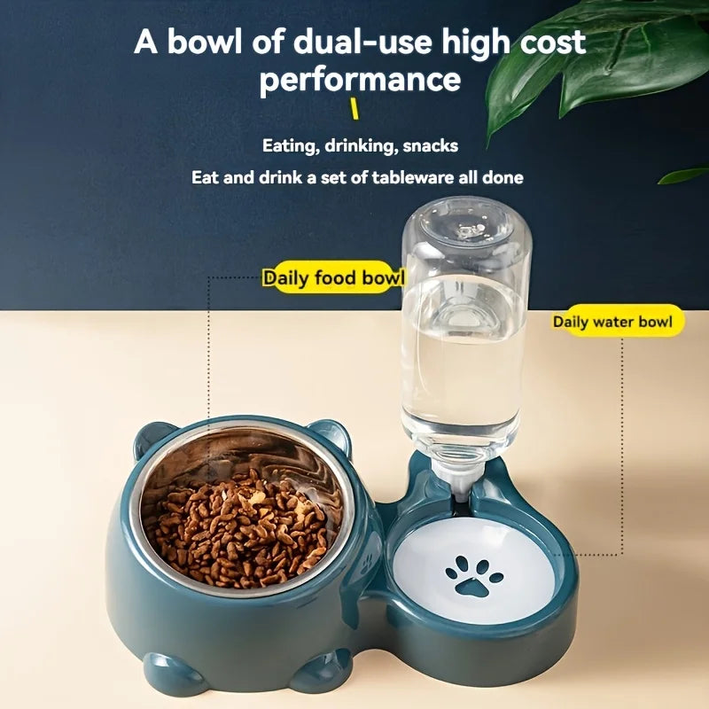 Automatischer Futter- und Wasserspender – Integriertes Fütterungssystem für Katzen und Hunde, ohne Batterie oder Strom, mit schräger Öffnung